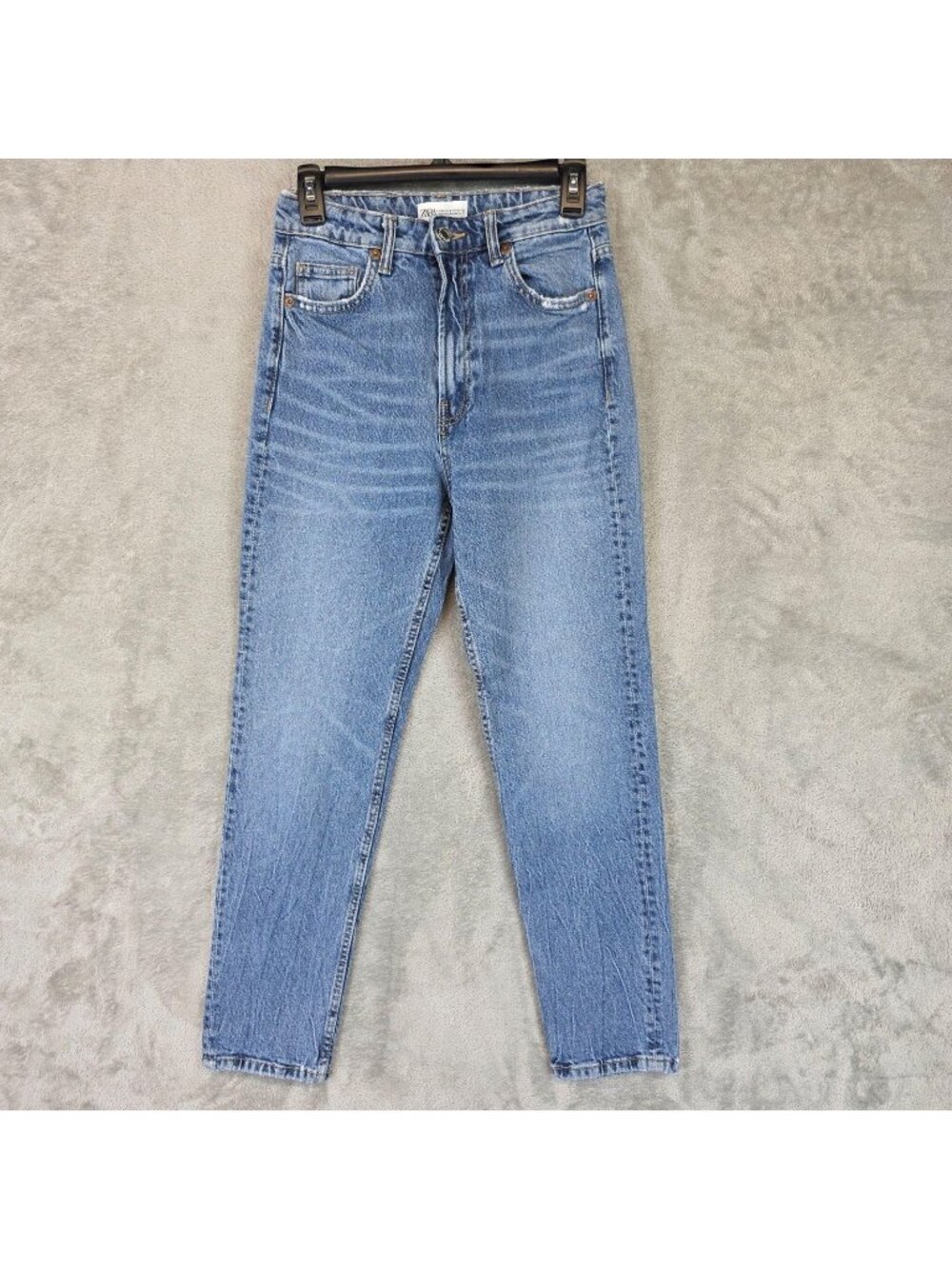 Zara Jeans Womens Size 4 Blue Med Wash High Rise Slim Tapered Stretch Denim